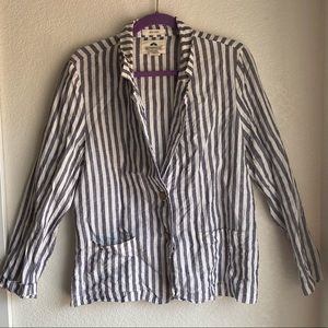 British Khaki Linen Blue Stripped Blazer
